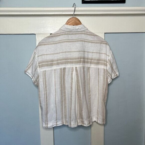 Madewell Tan & White Stripe Short Sleeve Button Front Shirt Linen Blend S - Picture 2 of 6